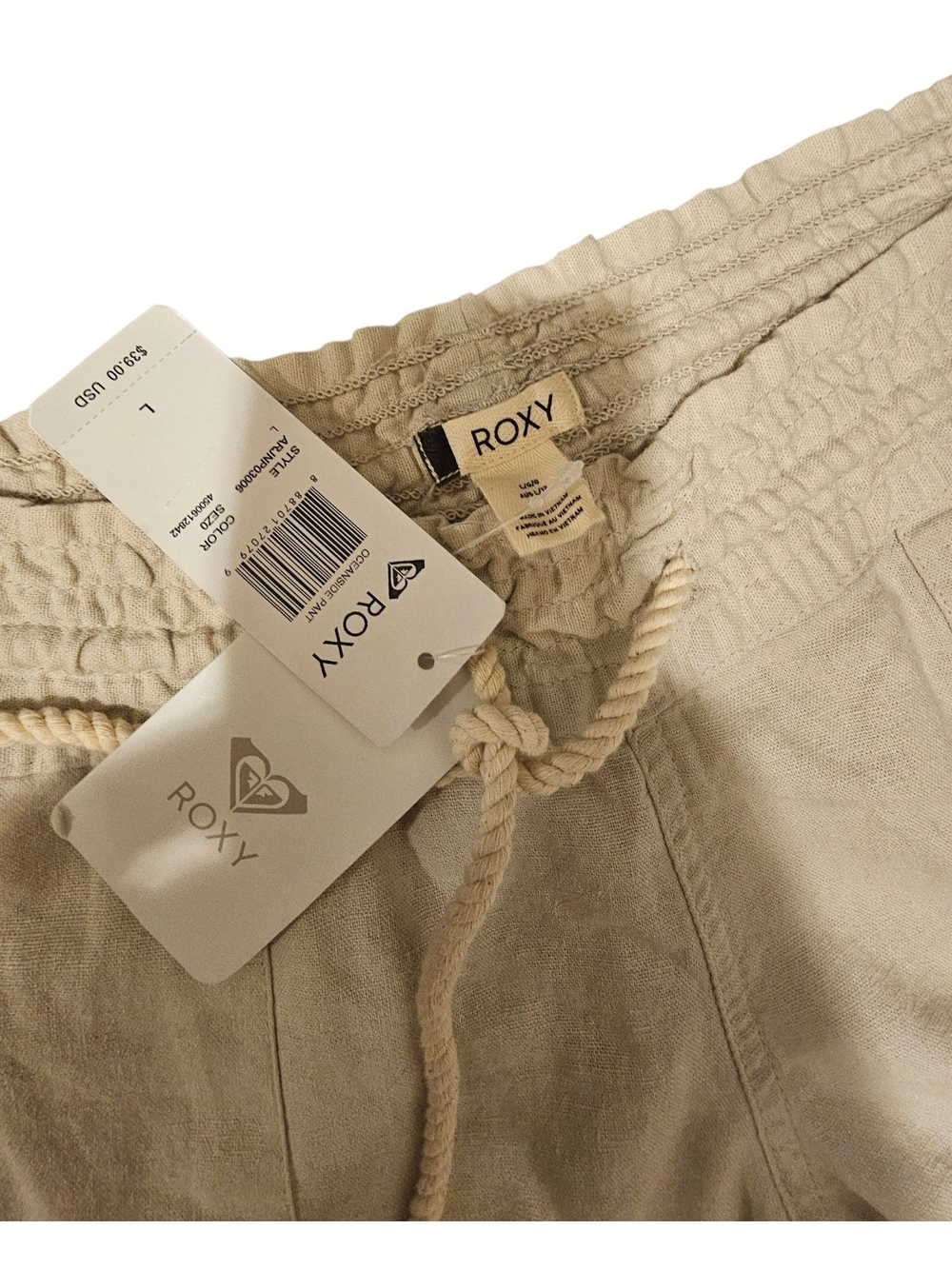 Roxy Women's Beige Drawstring Linen Pants